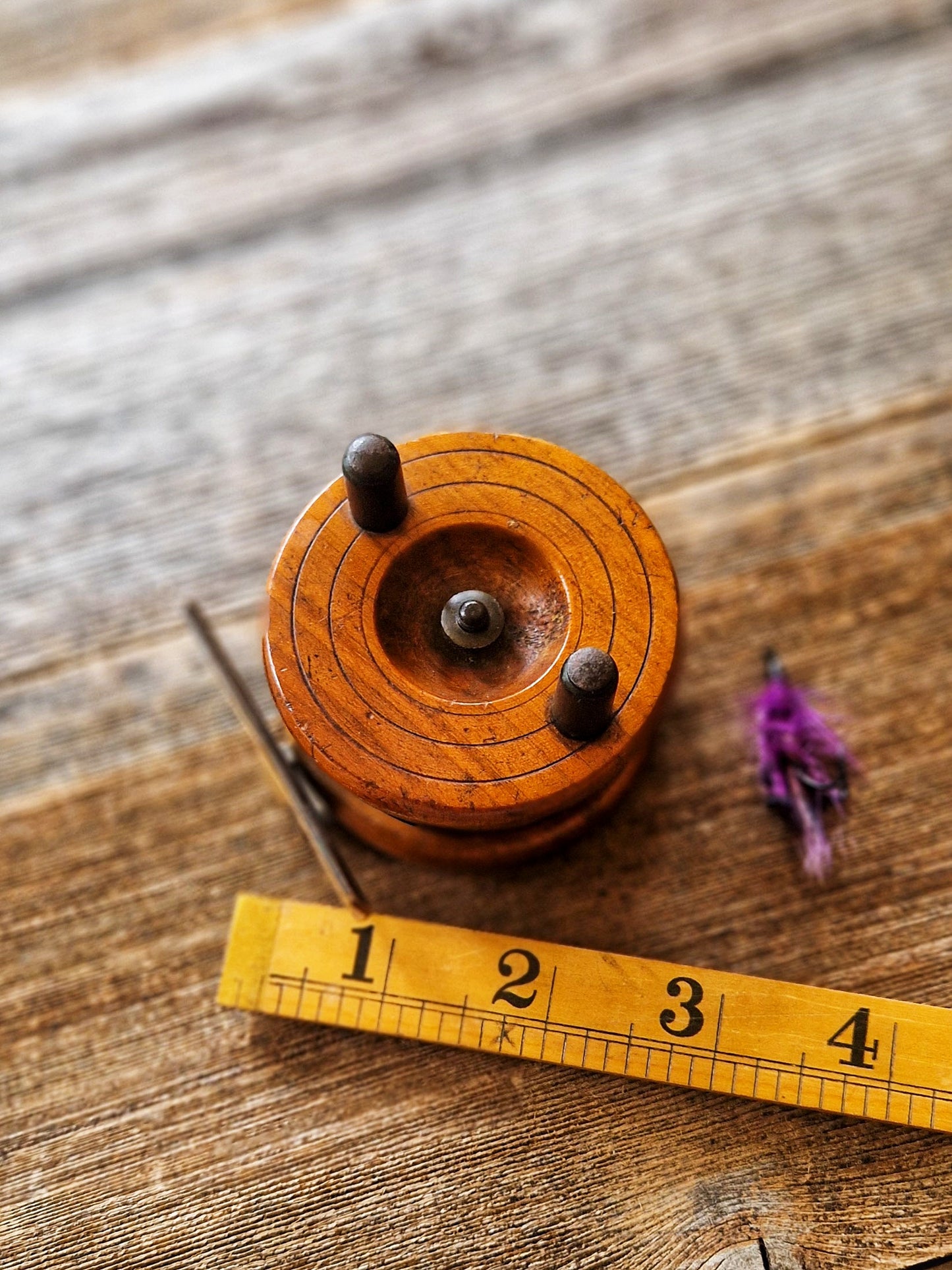 Handsome Milwards 2-1/2 inch Nottingham-Style Wood & Brass Fishing Reel