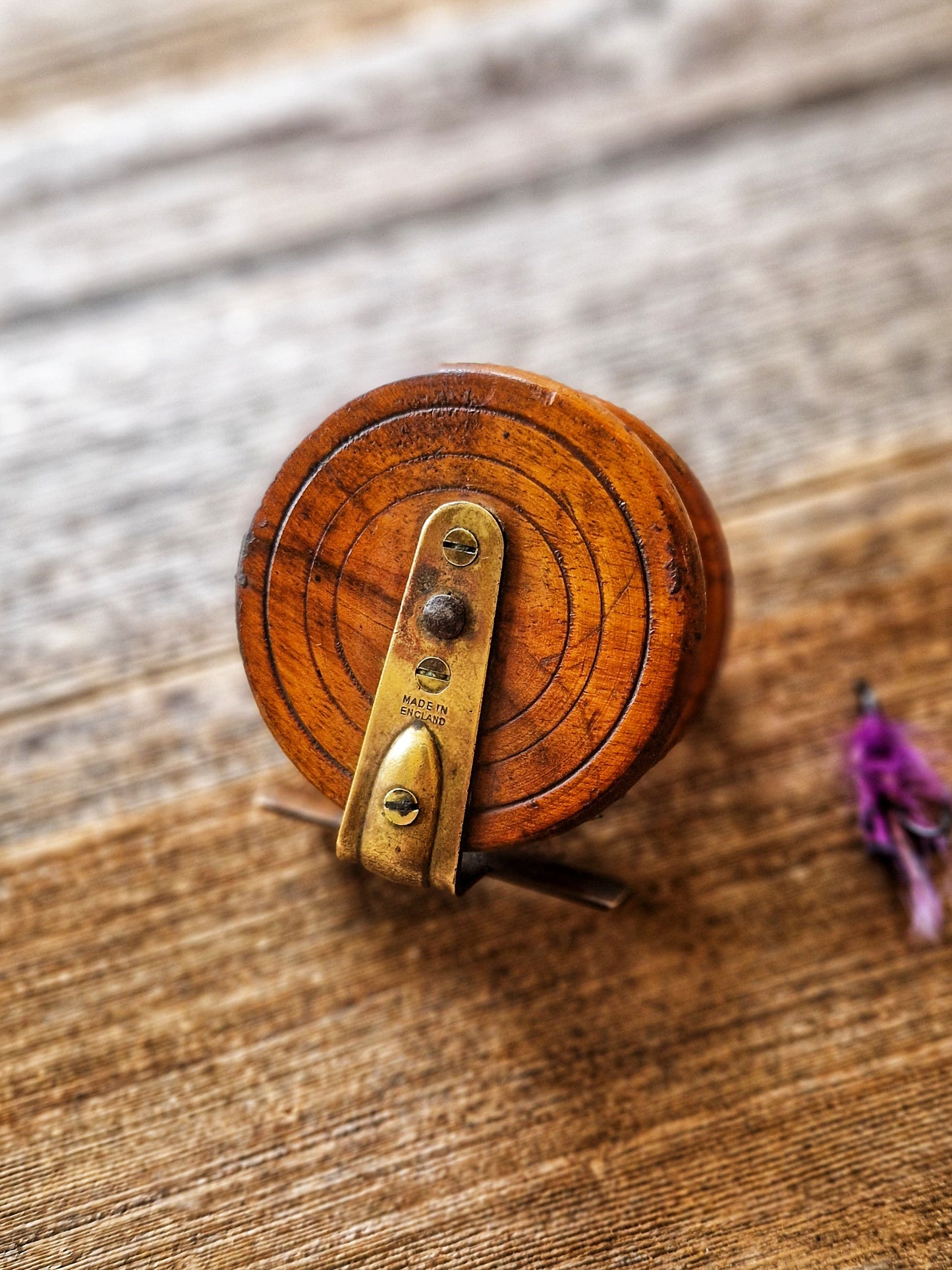 Handsome Milwards 2-1/2 inch Nottingham-Style Wood & Brass Fishing Reel