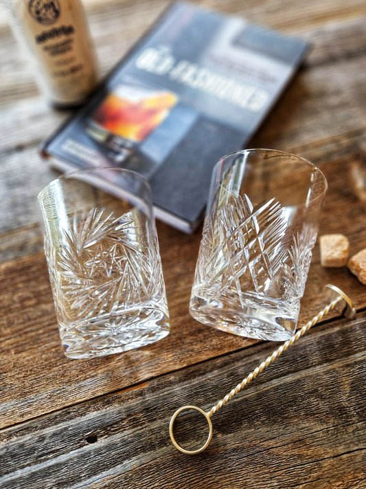 Pair of ABP Cut-Glass Tumblers (1910-1920) & Silver-Plate Muddler