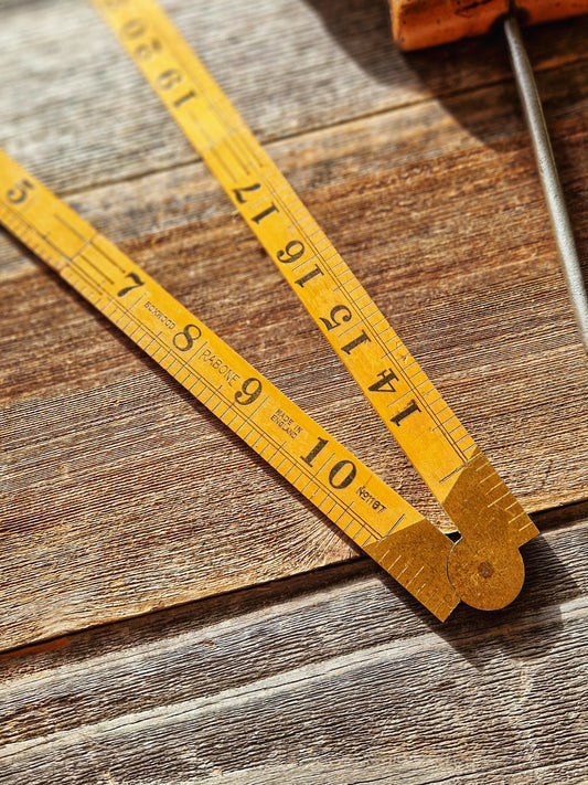 Vintage Rabone No. 1167 folding boxwood ruler with brass hinges