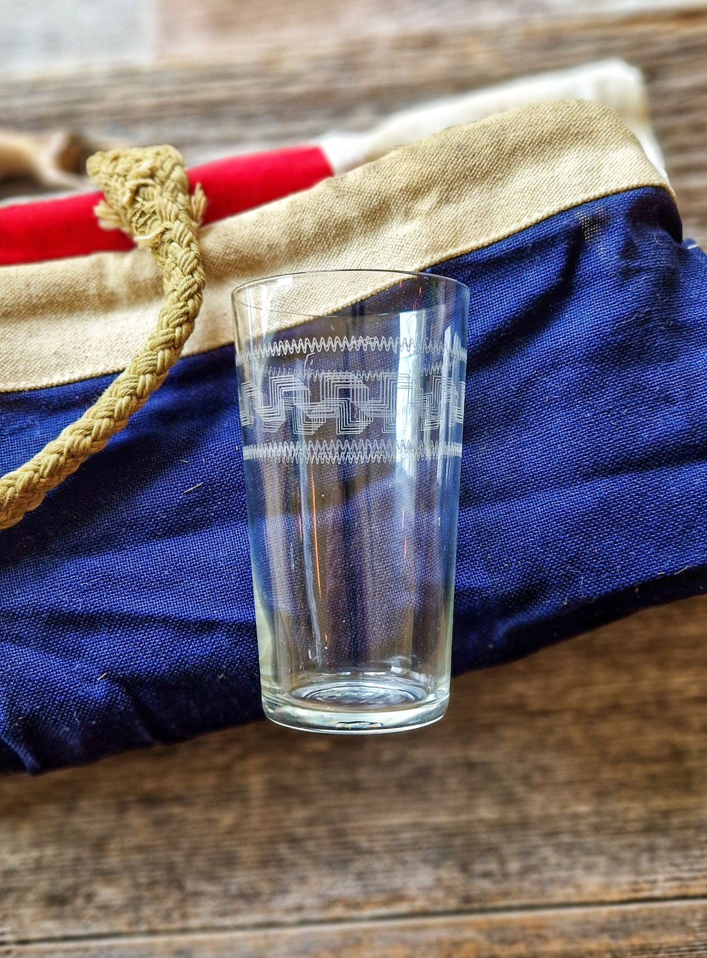 Elegant Pair of Etched Edwardian Glass Tumblers | Greek Key & Wave Design