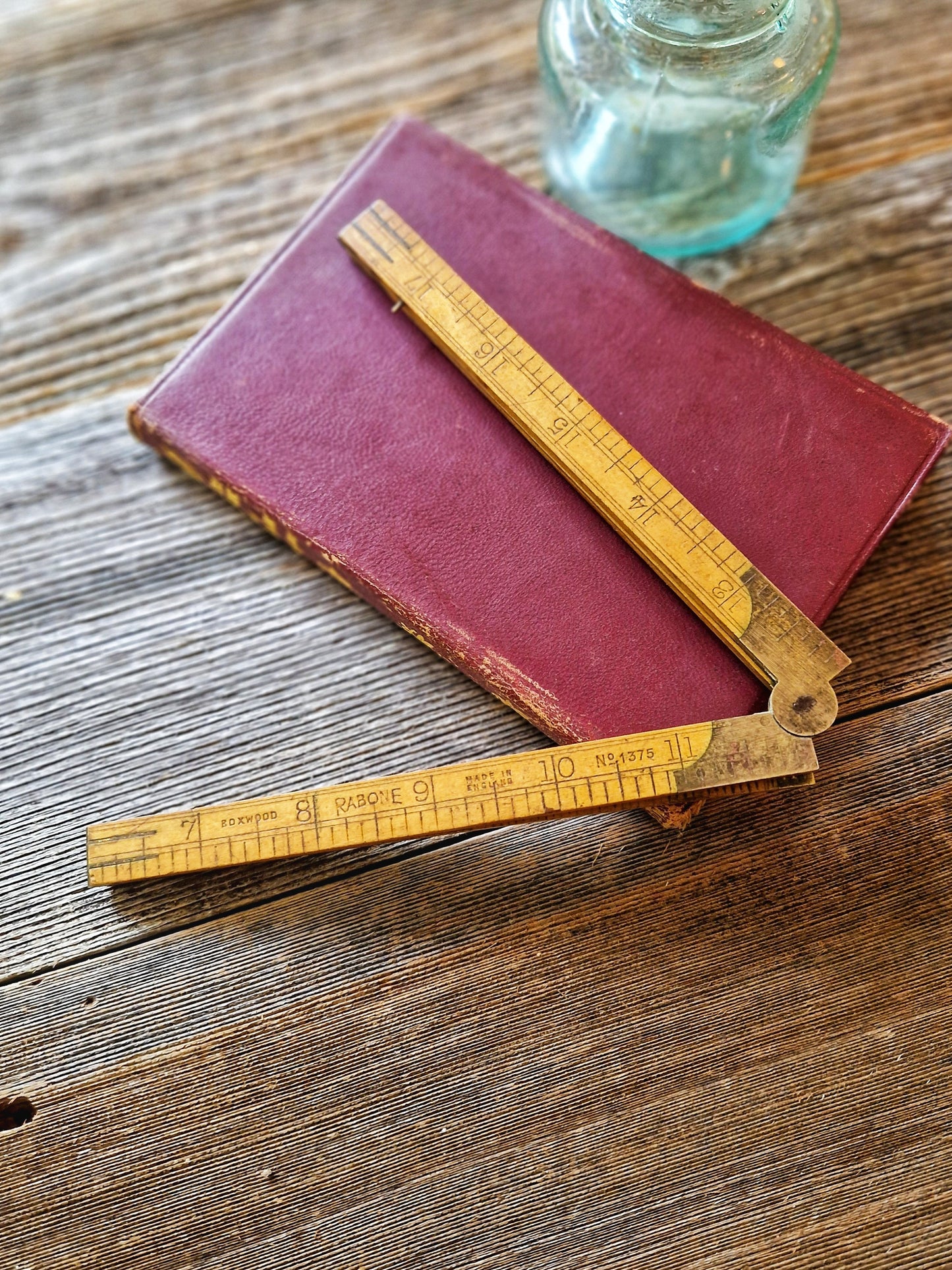 Classic Rabone Boxwood Folding Ruler - No. 1375, 24-inch Slimline Model with Brass Hinges