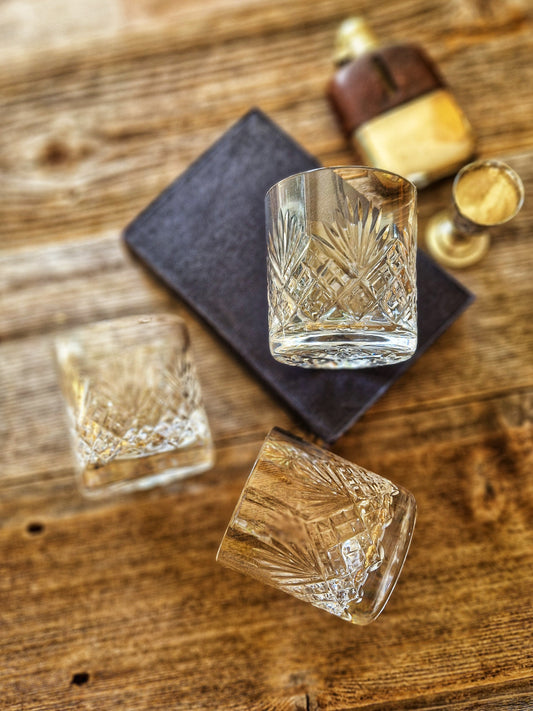 Trio of Royal Doulton Juno Crystal Tumblers | Set of 3 Vintage Whiskey Glasses