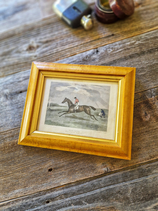 Framed 1837 Equestrian Print – Miss Letty, Winner of the Oaks | Hand-Colored Lithograph, Vintage Maple Veneer Frame