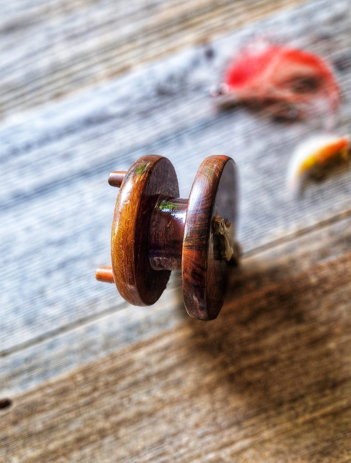 Remarkable 3” Osprey Wood & Brass Fishing Reel by Wilkes