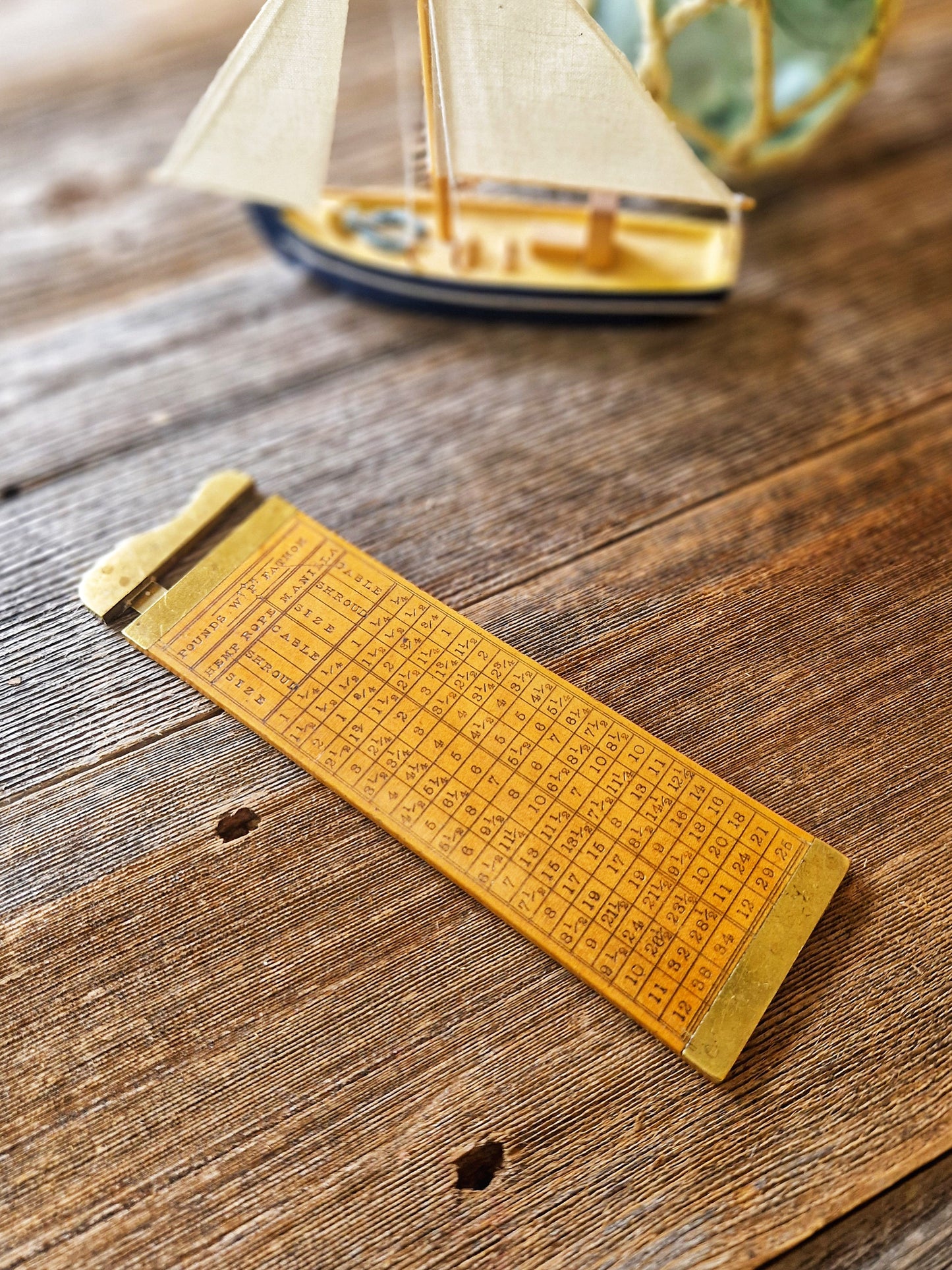 Victorian Boxwood and Brass Rope Gauge | Dual-Scale Nautical Measuring Tool from Late 1800s