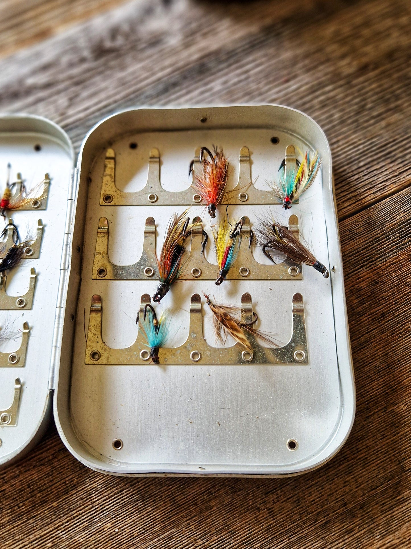 Collectible Wheatley Fly Box with 15 Trout & Salmon Flies | Vintage Mid-Century Silmalloy Clip Case