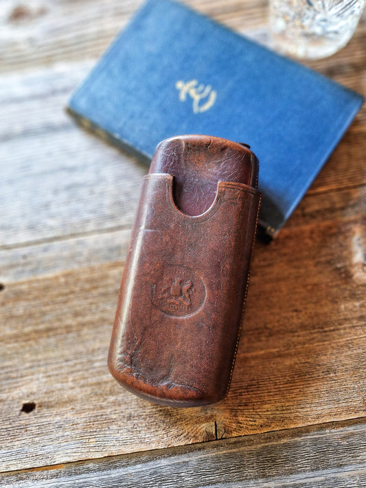 Fine English Leather Cigar Case with Match Striker | Vintage Gentleman’s Accessory