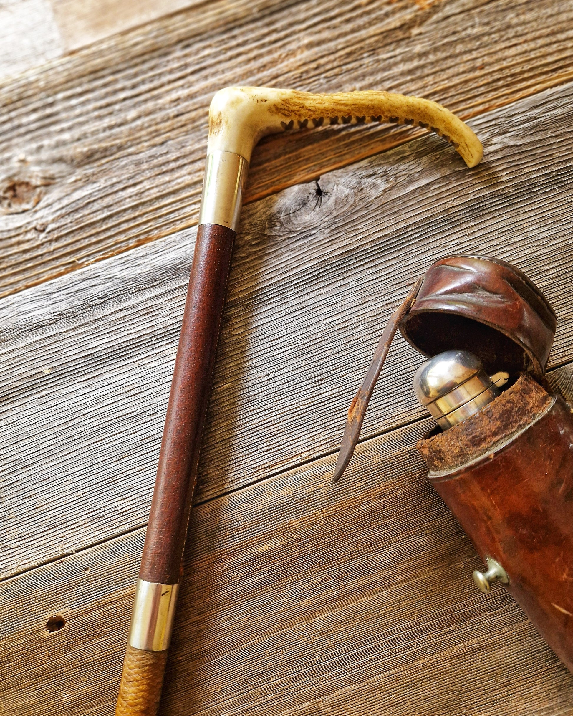 Extraordinary 1911 Swaine & Adeney Hunting Crop - Carved Horn Handle, Sterling Silver Collars | Fine Equestrian Antique