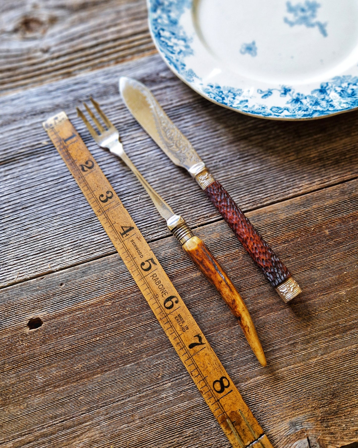 Early 1900s English Pickle Fork & Pâté Knife | Horn-Handled Charcuterie Set