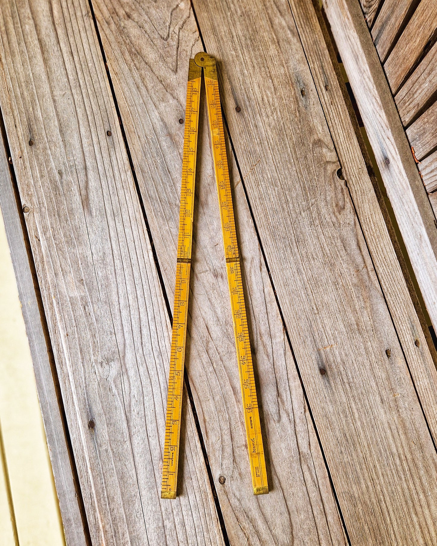 Vintage Sybren 1-meter Boxwood Folding Ruler No. 80.00.10 | Dual-Scale Inches & Centimeters, London Mark