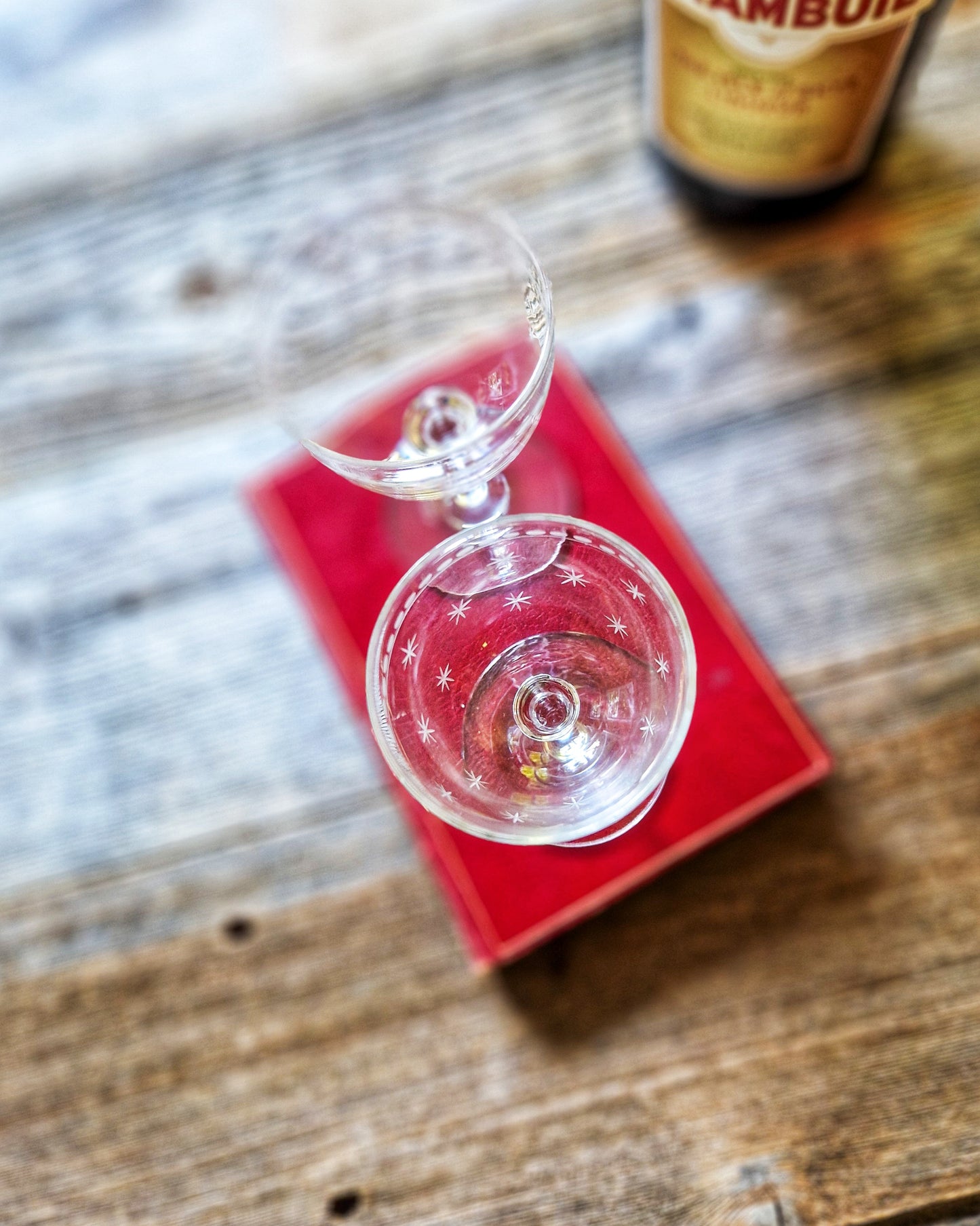 Pair of English Hand-Blown Port Glasses from Mid-1800s | Starburst Design, Victorian Antique Barware