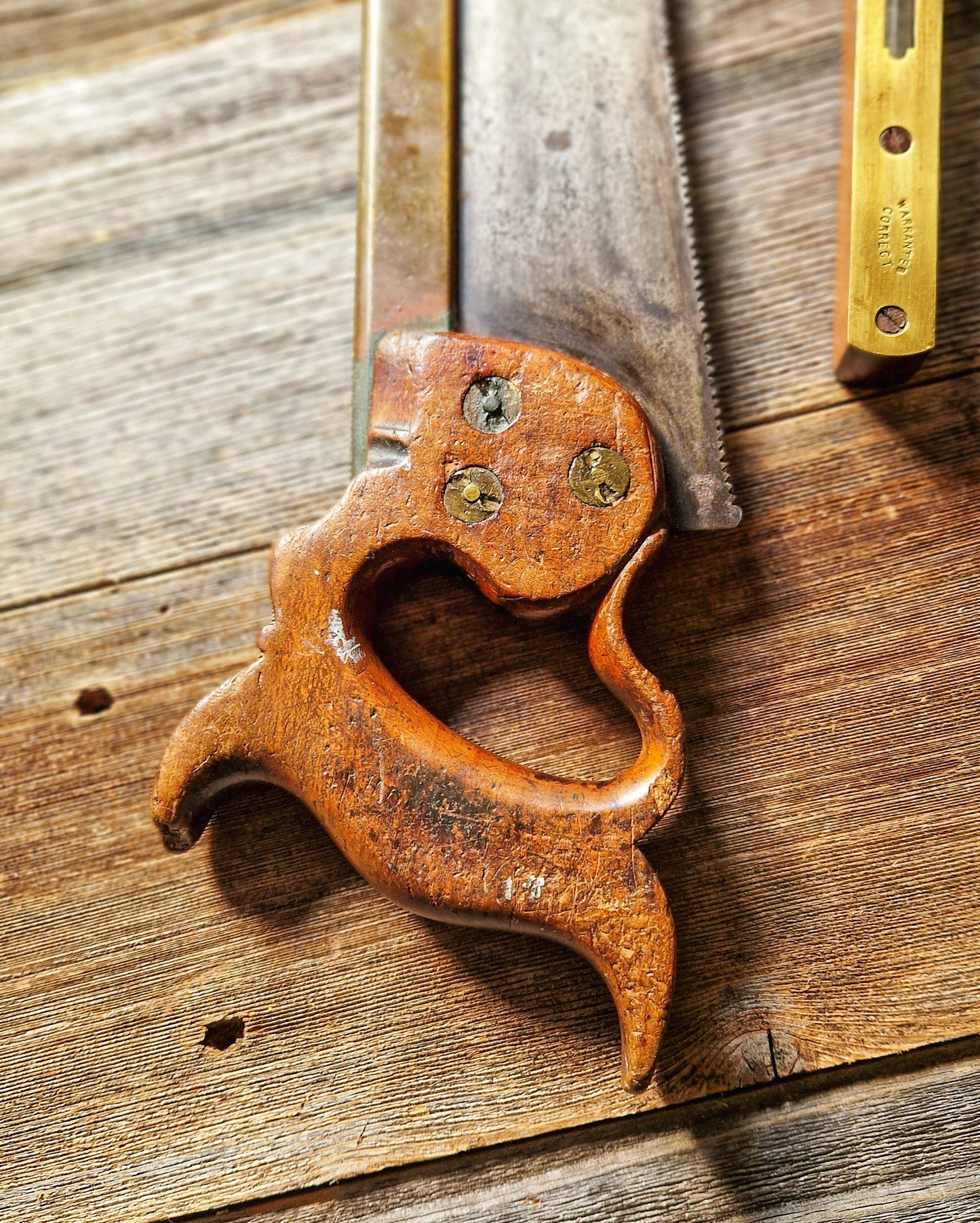 Mid-1800s Brass-Backed Tenon Saw by Drabble & Sanderson | 14-Inch Saw with Beech Handle - Collectible Antique Tool
