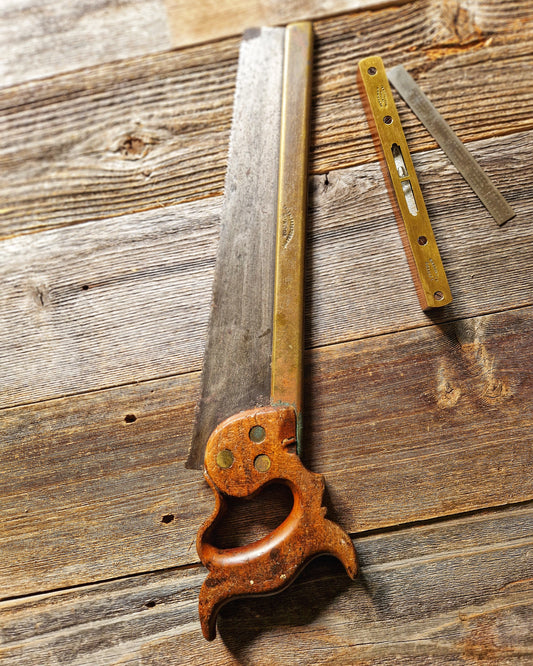 Mid-1800s Drabble & Sanderson Brass-Backed Tenon Saw | 14-Inch Saw with Beech Handle