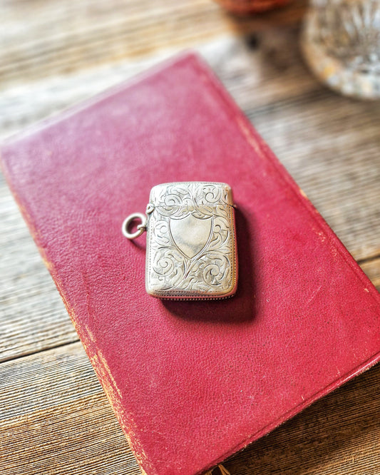 1898 Silver Vesta Case by Minshull & Latimer of Birmingham | Finely Engraved Victorian Match Safe 