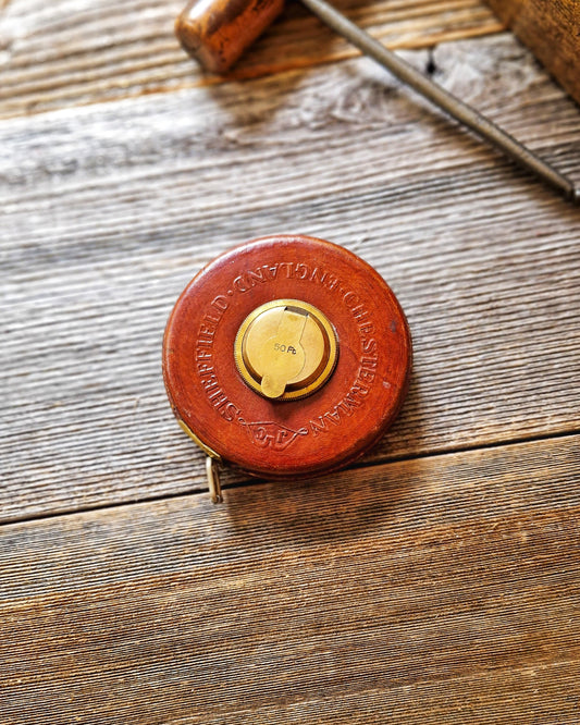 Chesterman 50-Foot Steel Tape Measure in Leather Case (1930s–40s) | Pristine Vintage Measuring Tool