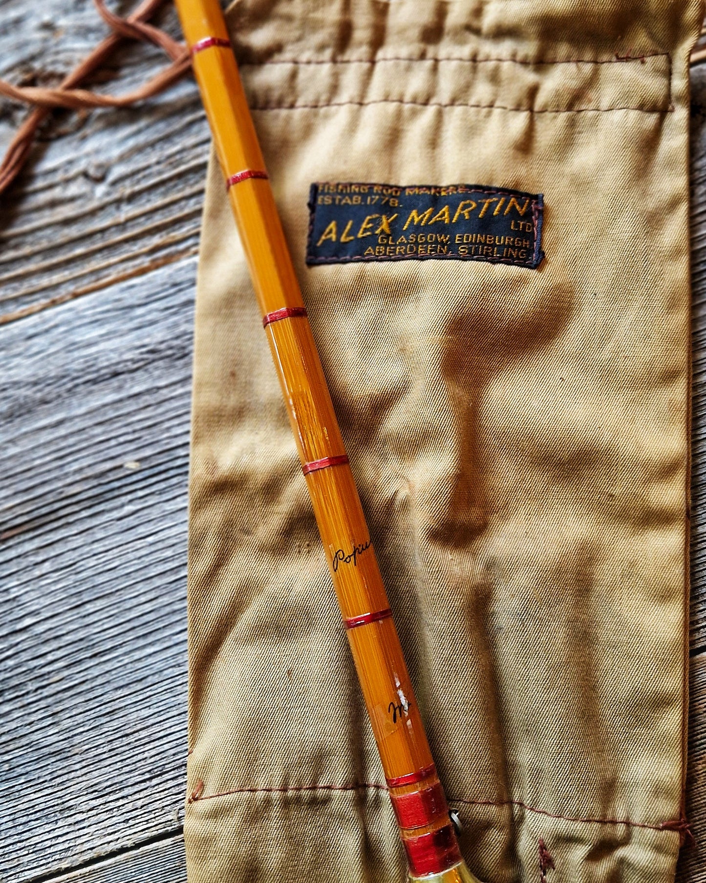 1940s Scottish Split Cane Fly Rod “The Popular” by Alex Martin | 3-Piece 9’10” Vintage Fishing Rod with Original Cloth Case
