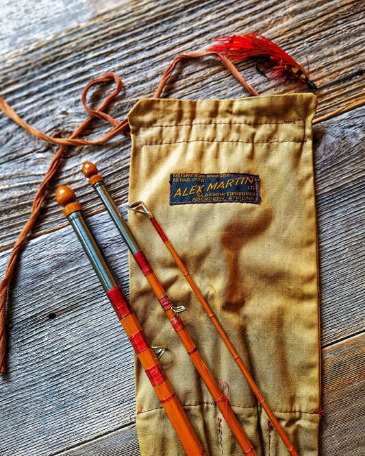 1940s Scottish Split Cane Fly Rod “The Popular” by Alex Martin | 3-Piece 9’10” Vintage Fishing Rod with Original Cloth Case