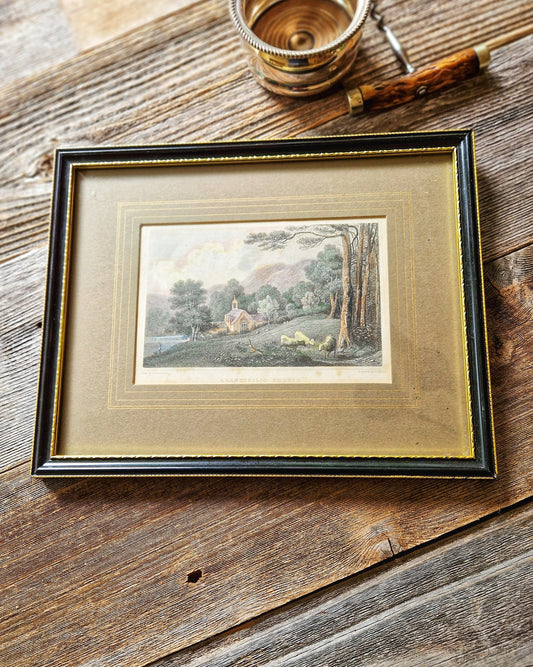 1830 Framed Hand-Colored Engraving “Llantisilio Church” by Henry Gastineau | 8-1/4 x 10-1/2 Antique Welsh Print 