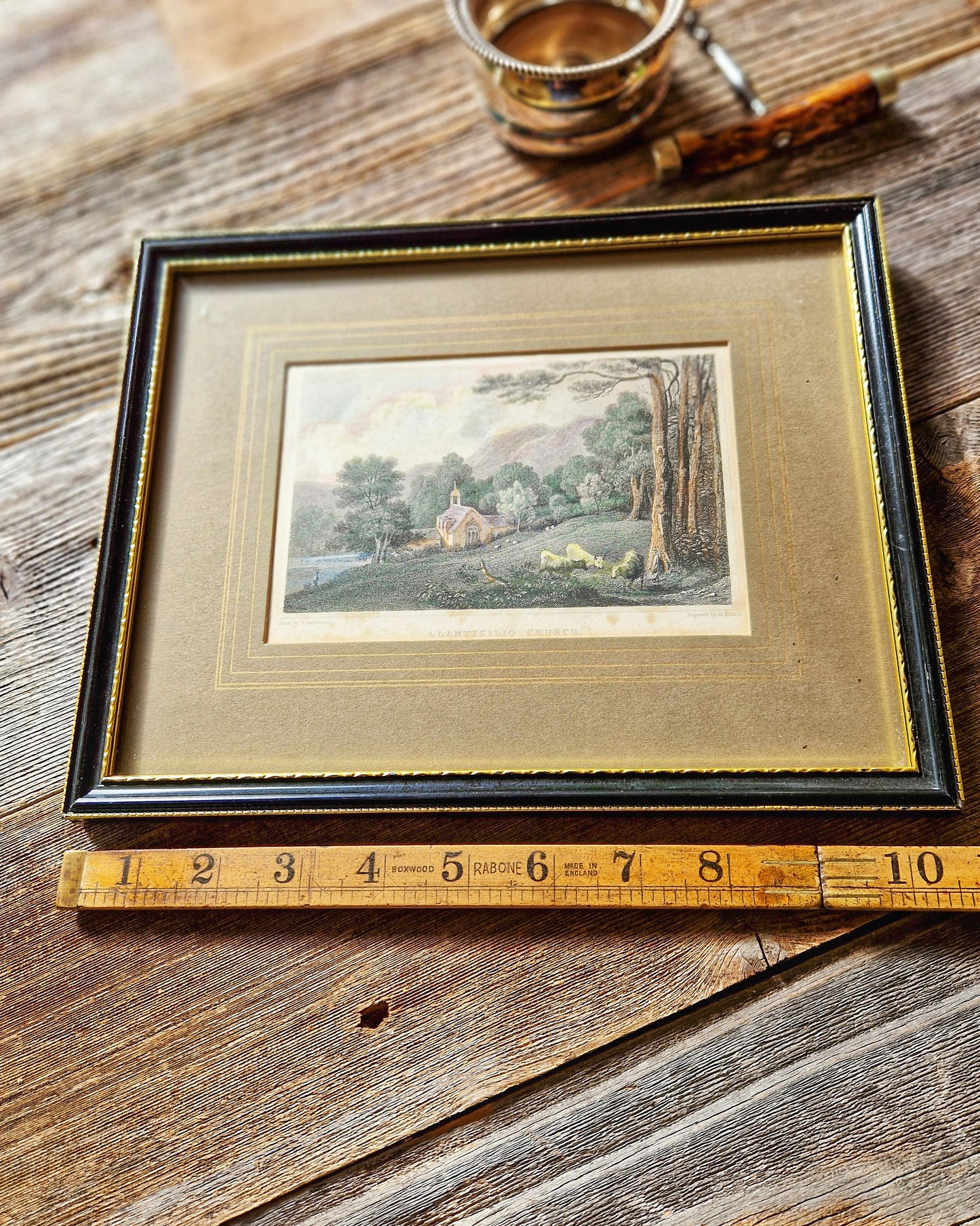 1830 Framed Hand-Colored Engraving “Llantisilio Church” by Henry Gastineau | 8-1/4 x 10-1/2 Antique Welsh Print