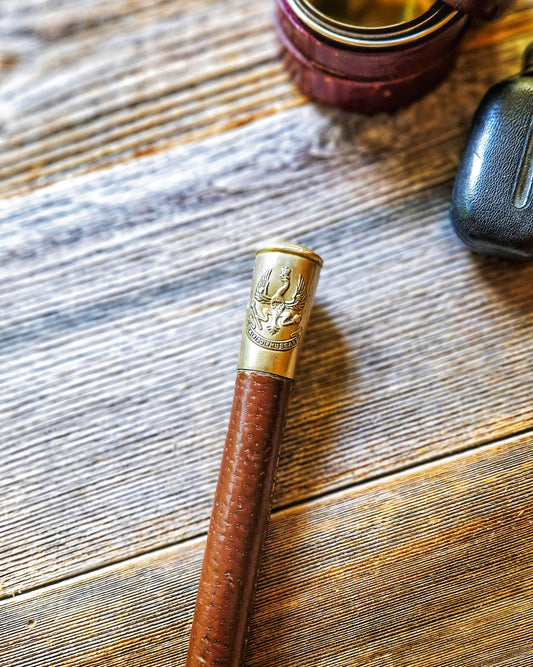 Officer’s Riding Crop with 14th/20th King’s Hussars Insignia | Vintage Leather and Nickel Silver Equestrian Accessory
