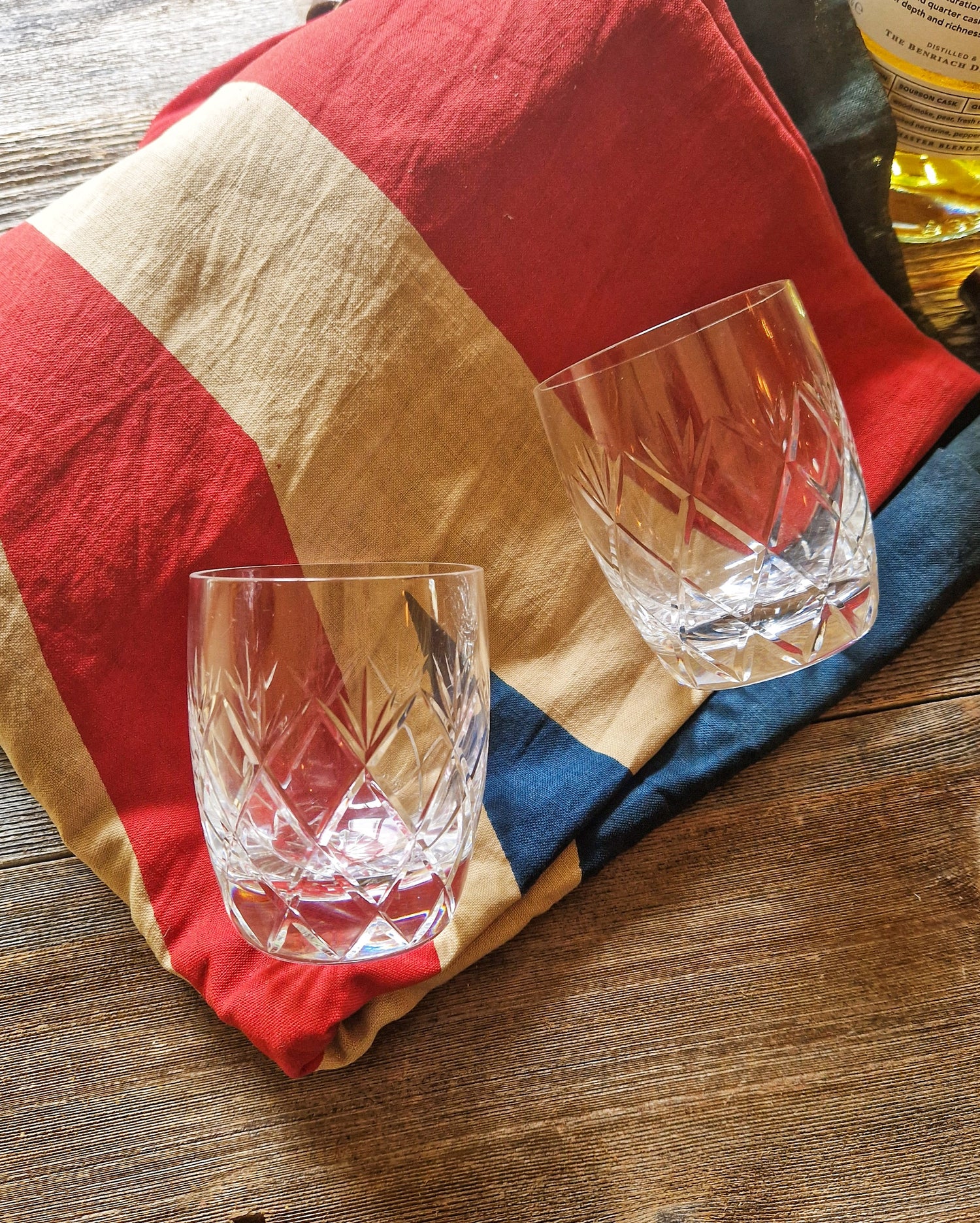 1960s Cut Crystal Whiskey Tumblers by Whitefriars of London in the Garland Pattern | Vintage British Barware (Set of 2)