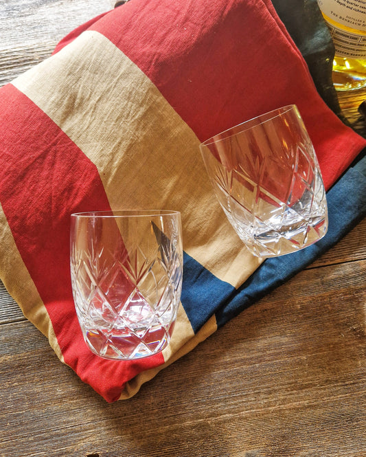 1960s Cut Crystal Whiskey Tumblers by Whitefriars of London in the Garland Pattern | Vintage British Barware (Set of 2)