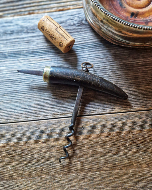 Victorian Horn-Handled Adelaide Corkscrew with Silver-Plated Collar | Gentleman’s Antique Wine Accessory 