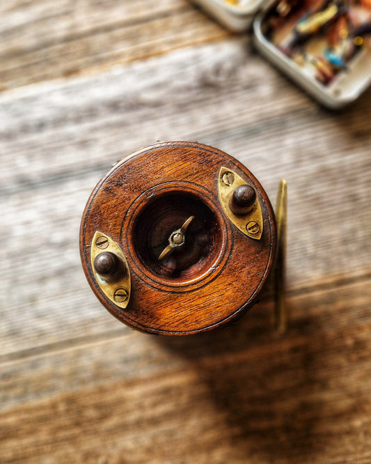 Allcock 3-Inch Wood & Brass Fishing Reel | Antique English Tackle, Early 1900s Fishing Collectible