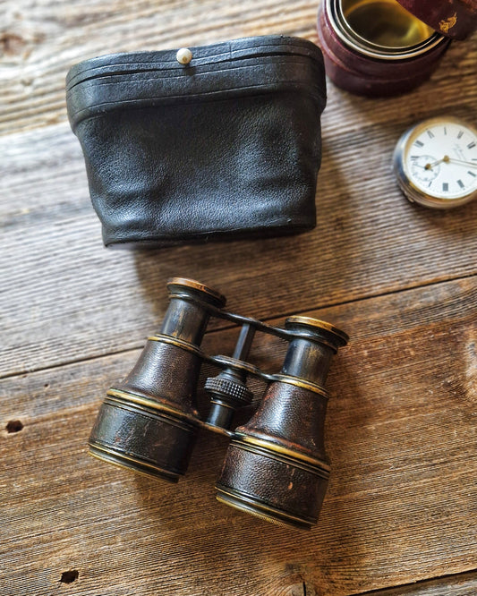 Antique Opera Glasses by Negretti & Zambra c. 1895-1910 with Original Leather Case 