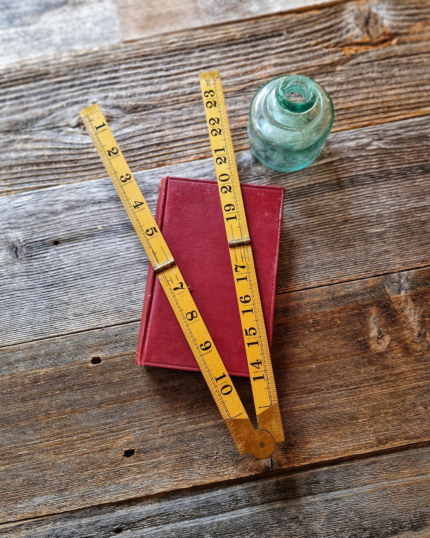 24-Inch Rabone Folding Ruler No. 1167 | Mid-Century English Craftsman Tool in Boxwood & Brass