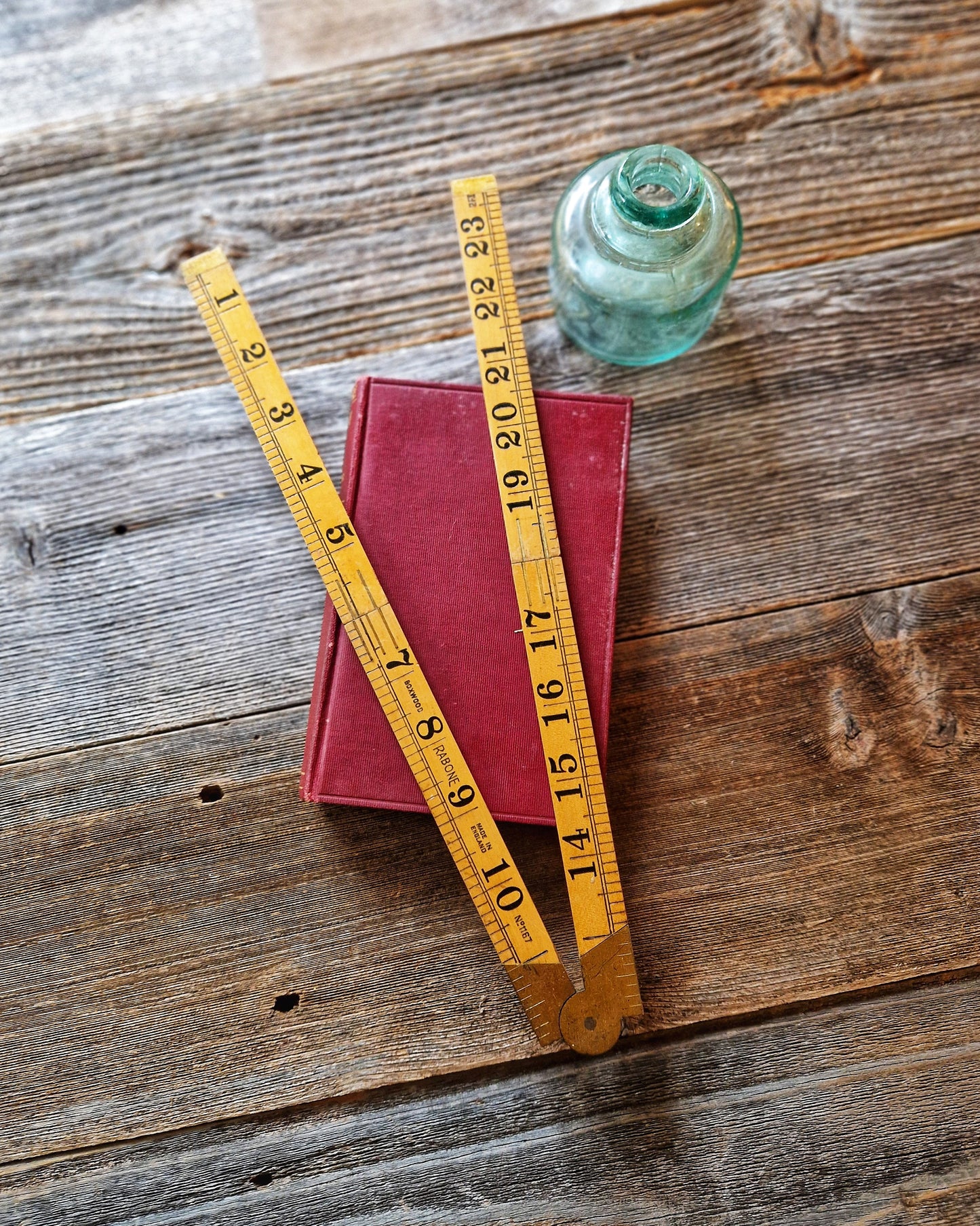 24-Inch Rabone Folding Ruler No. 1167 | Mid-Century English Craftsman Tool in Boxwood & Brass