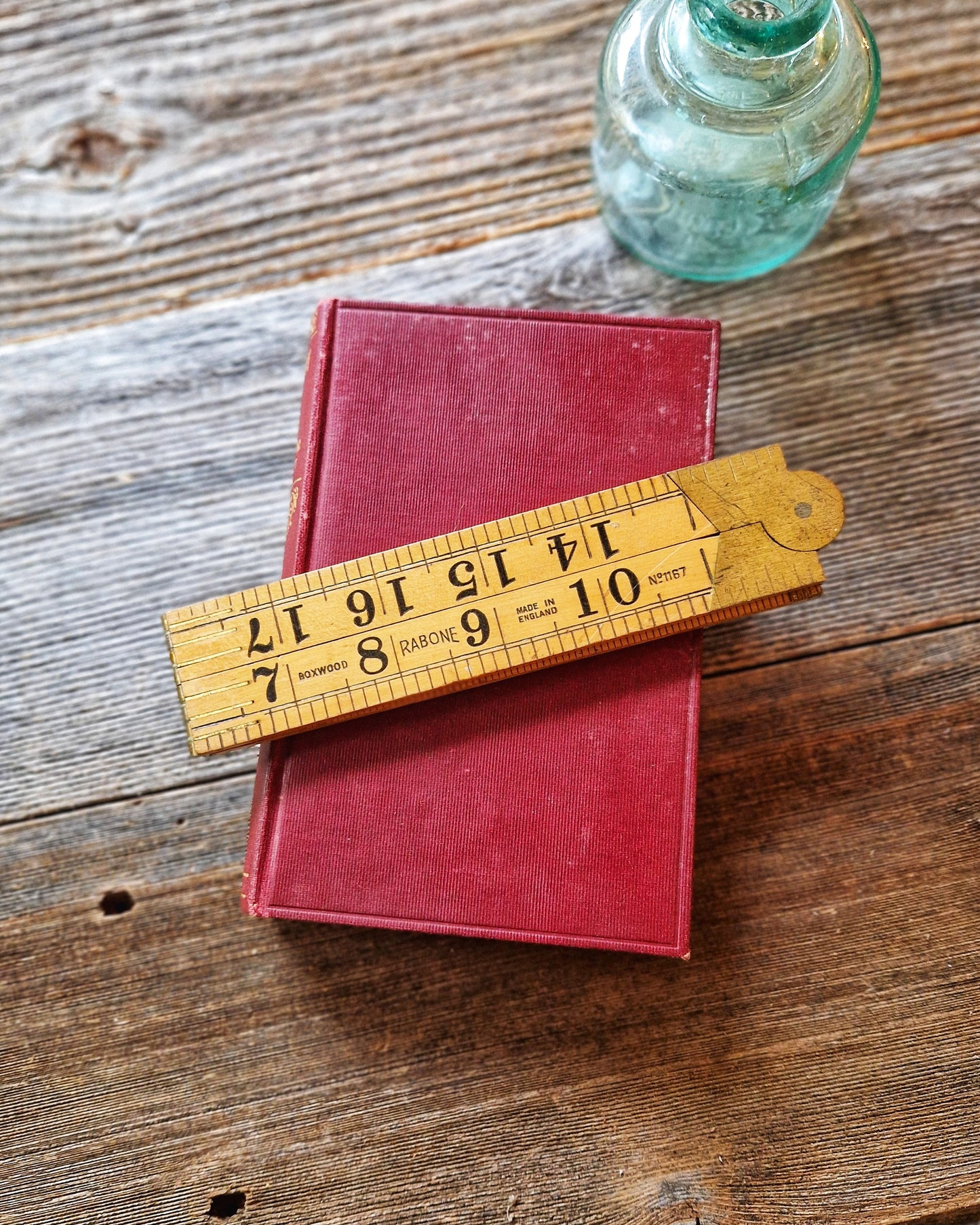 24-Inch Rabone Folding Ruler No. 1167 | Mid-Century English Craftsman Tool in Boxwood & Brass