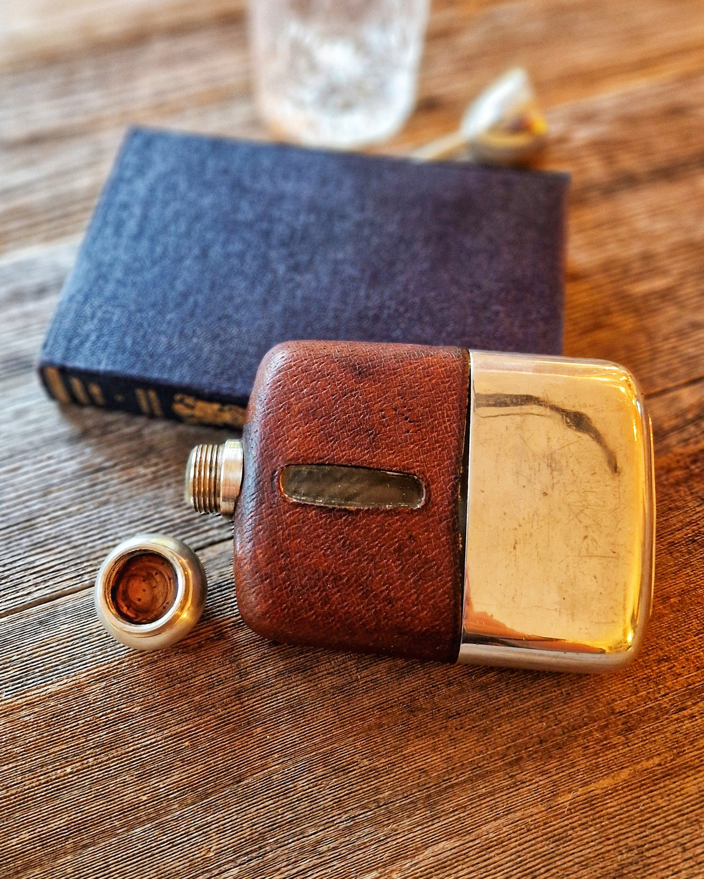 English Silver Plate & Leather Hip Flask by James Dixon  | 5-1/4 Inch Pocket Flask, Model 683A