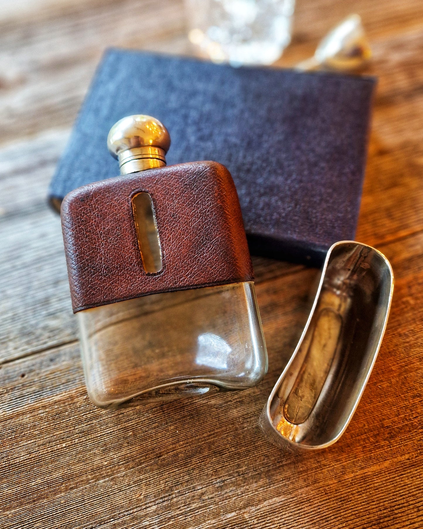 English Silver Plate & Leather Hip Flask by James Dixon  | 5-1/4 Inch Pocket Flask, Model 683A