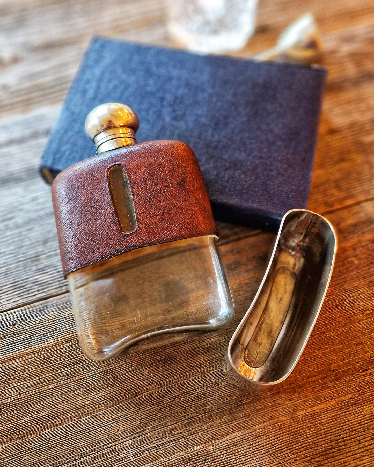 English Silver Plate & Leather Hip Flask by James Dixon  | 5-1/4 Inch Pocket Flask, Model 683A