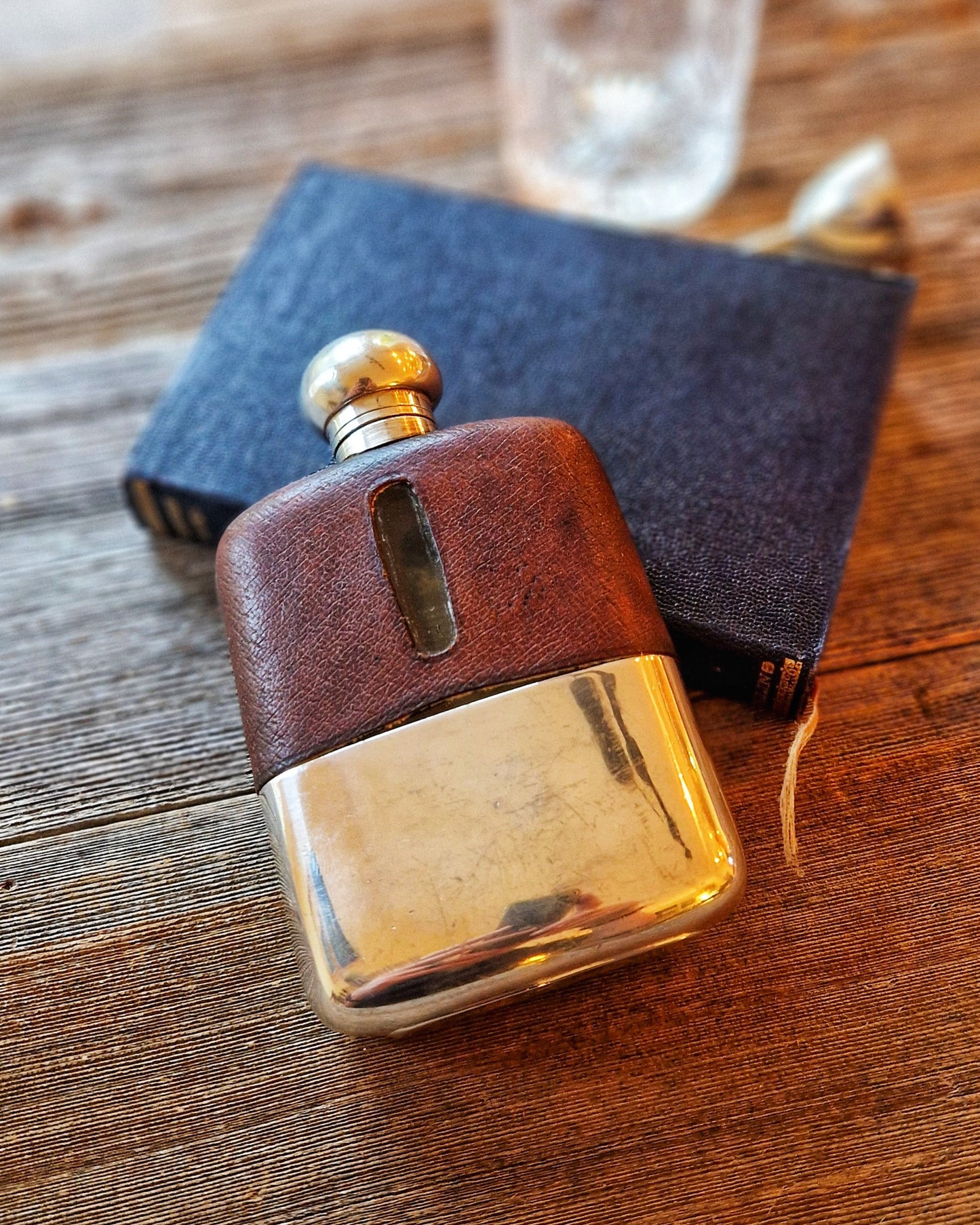 English Silver Plate & Leather Hip Flask by James Dixon  | 5-1/4 Inch Pocket Flask, Model 683A