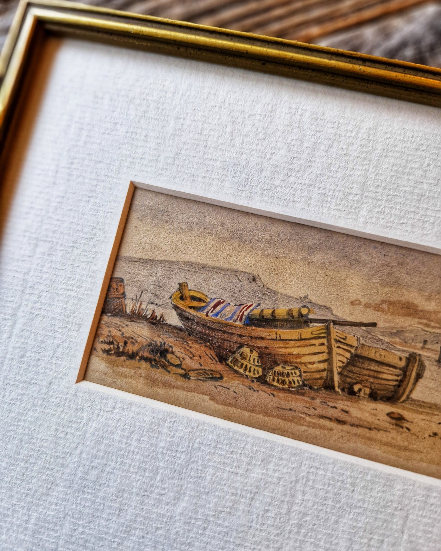 Victorian 1841 Coastal Watercolor Painting in 6-1/2 x 9-1/2 Frame | Antique English Maritime Art