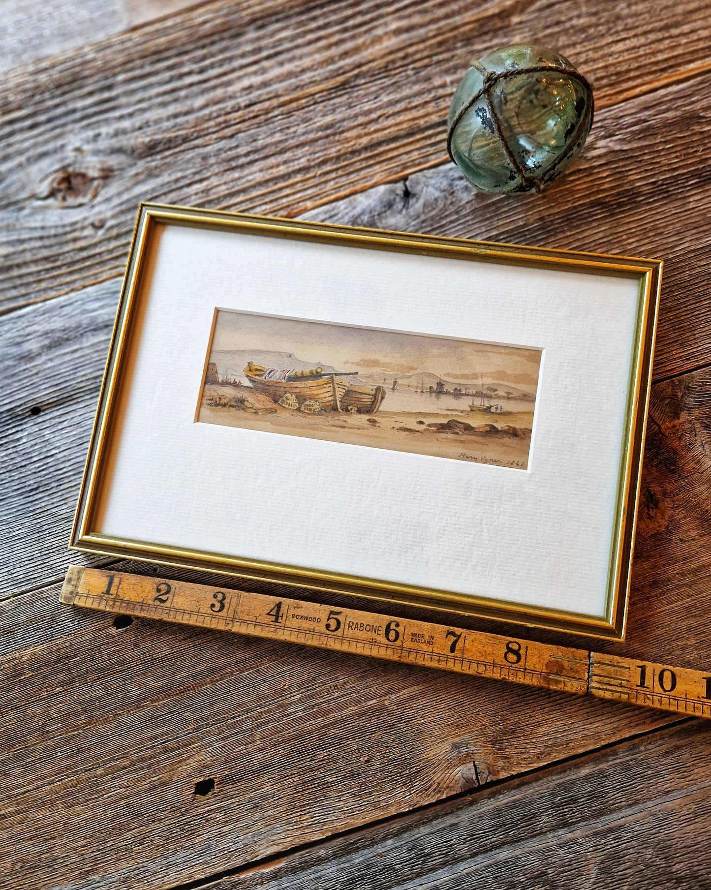 Victorian 1841 Coastal Watercolor Painting in 6-1/2 x 9-1/2 Frame | Antique English Maritime Art