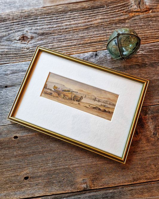 Victorian 1841 Coastal Watercolor Painting in 6-1/2 x 9-1/2 Frame | Antique English Maritime Art