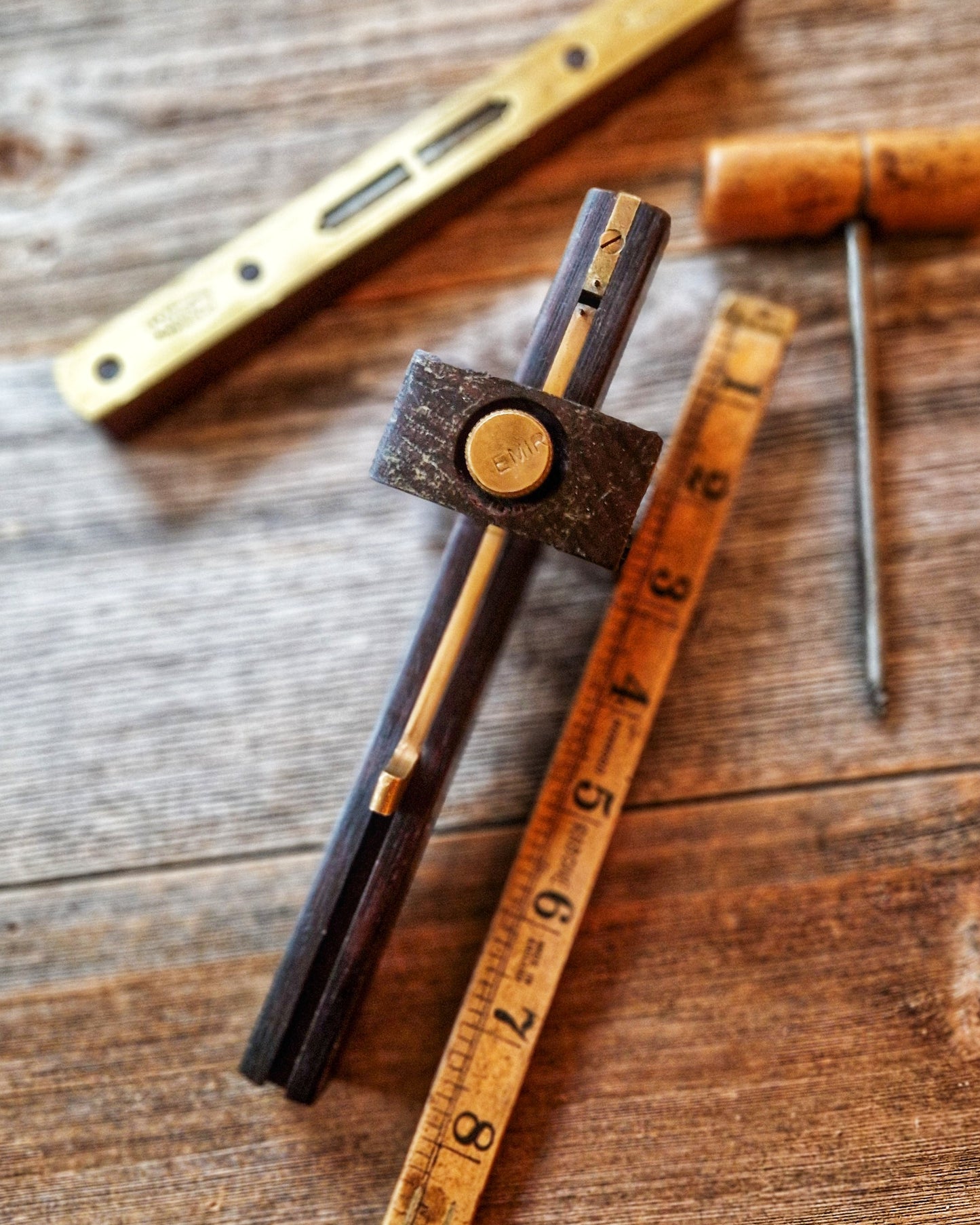 EMIR Mortise Gauge in Beech & Brass | Vintage 1950s–70s English Woodworking Tool