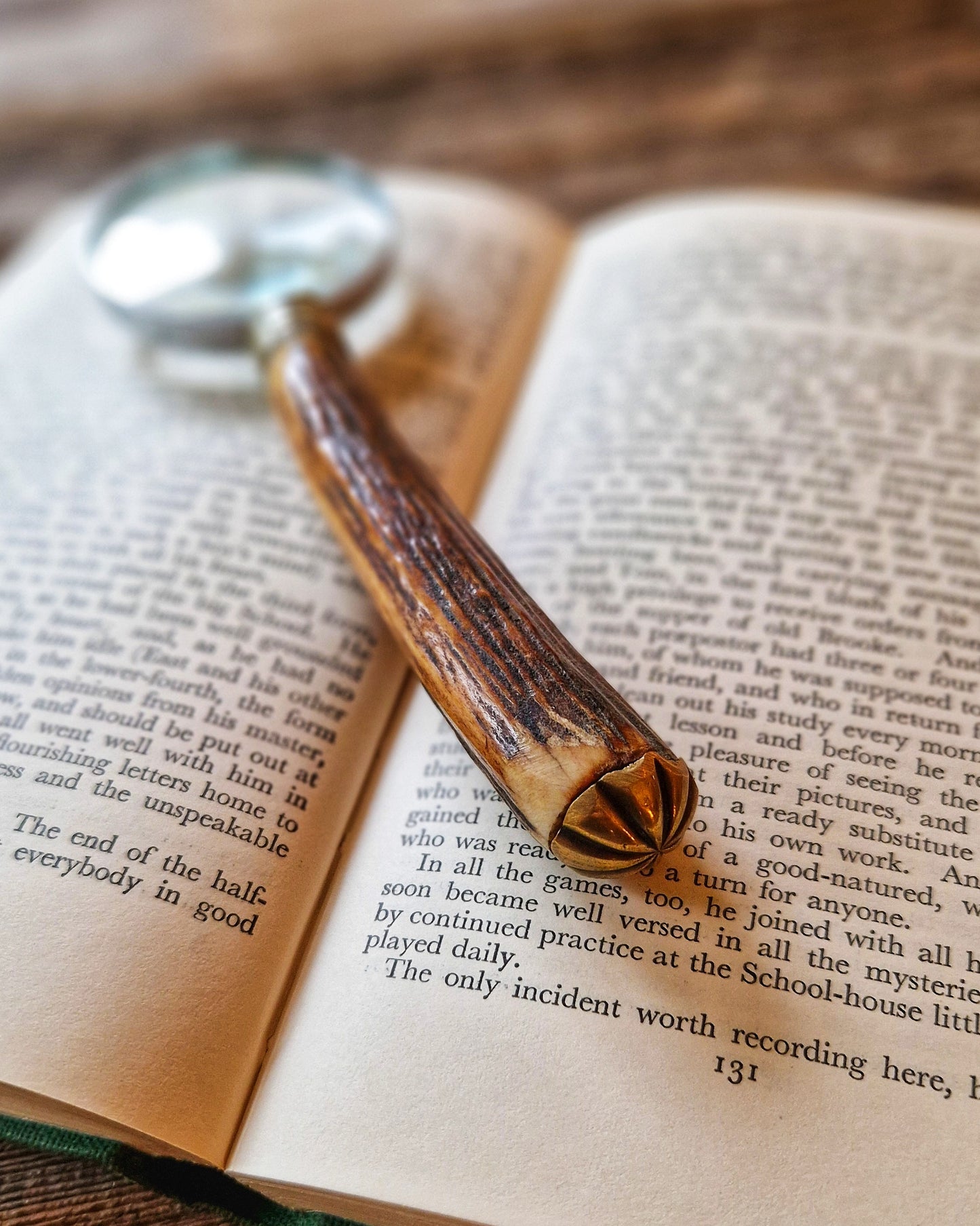 Horn-Handled Magnifying Glass | Vintage English Desk Magnifier with 2-inch Lens, Brass Pommel