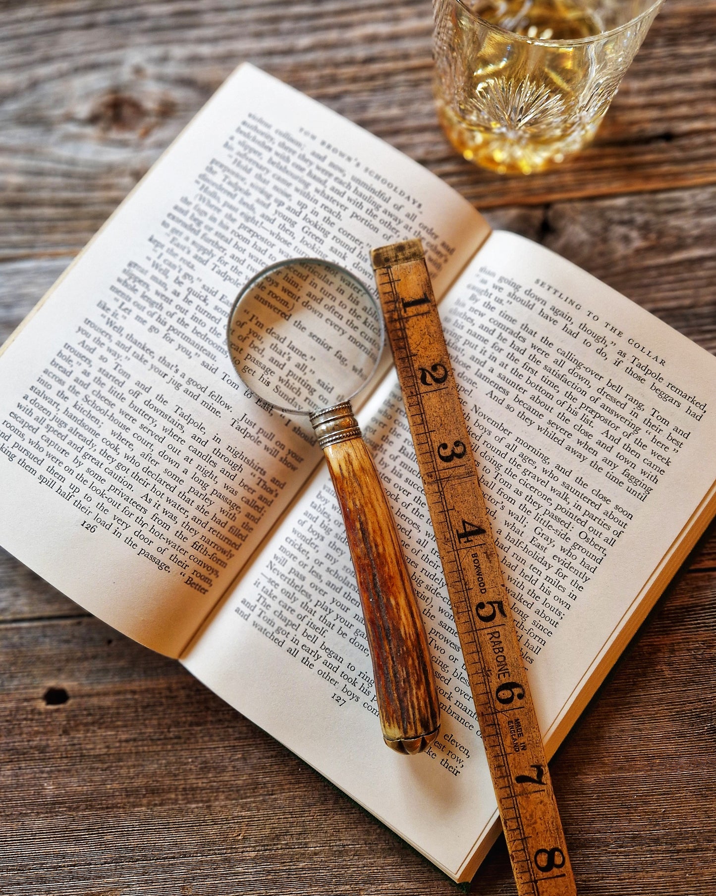 Horn-Handled Magnifying Glass | Vintage English Desk Magnifier with 2-inch Lens, Brass Pommel