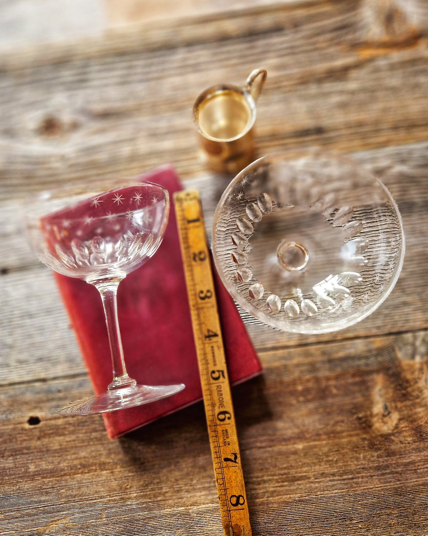 Hand-Blown Antique Coupe Glasses (Pair) | Star-Engraved Victorian Coupes (1860-1880)