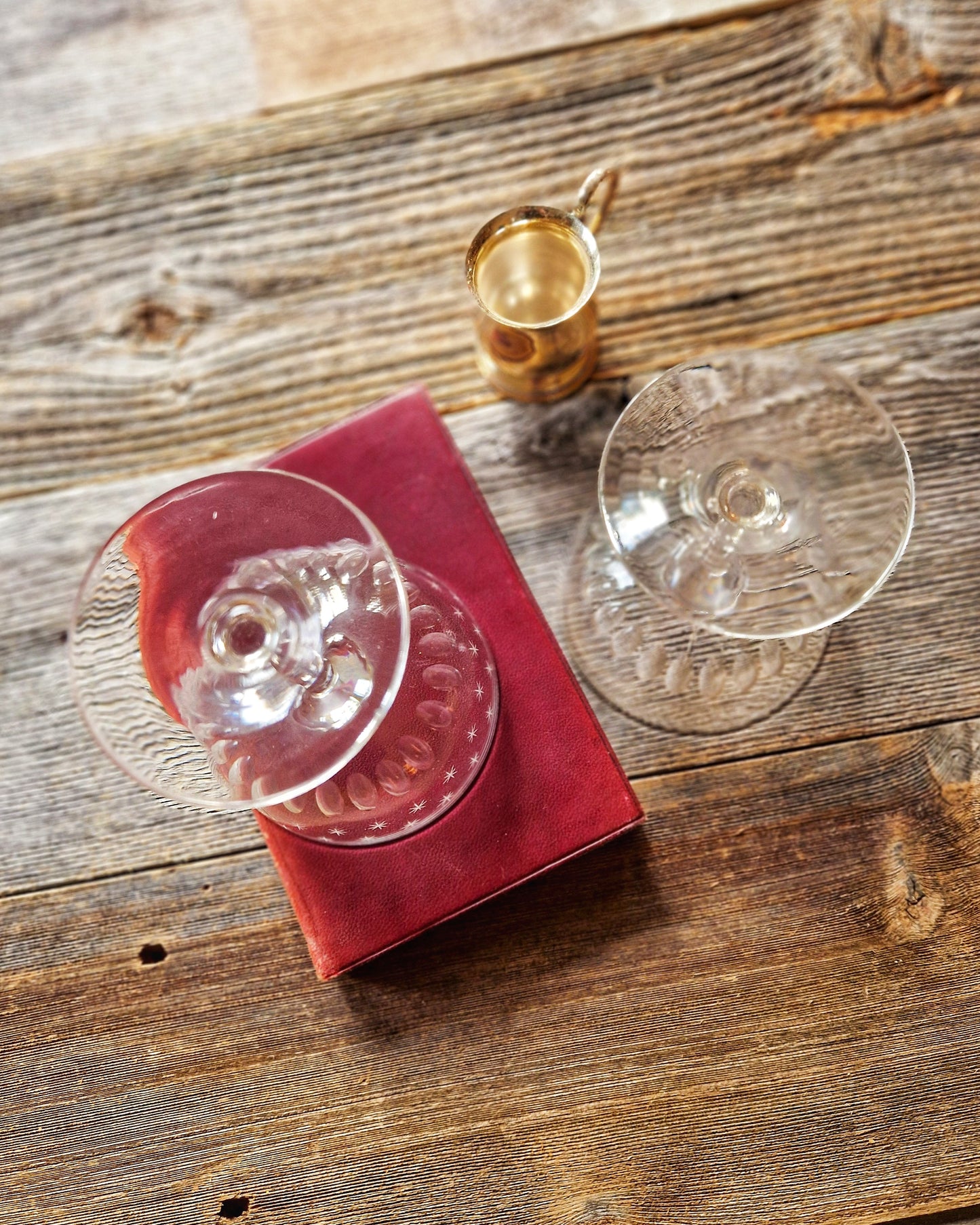 Hand-Blown Antique Coupe Glasses (Pair) | Star-Engraved Victorian Coupes (1860-1880)