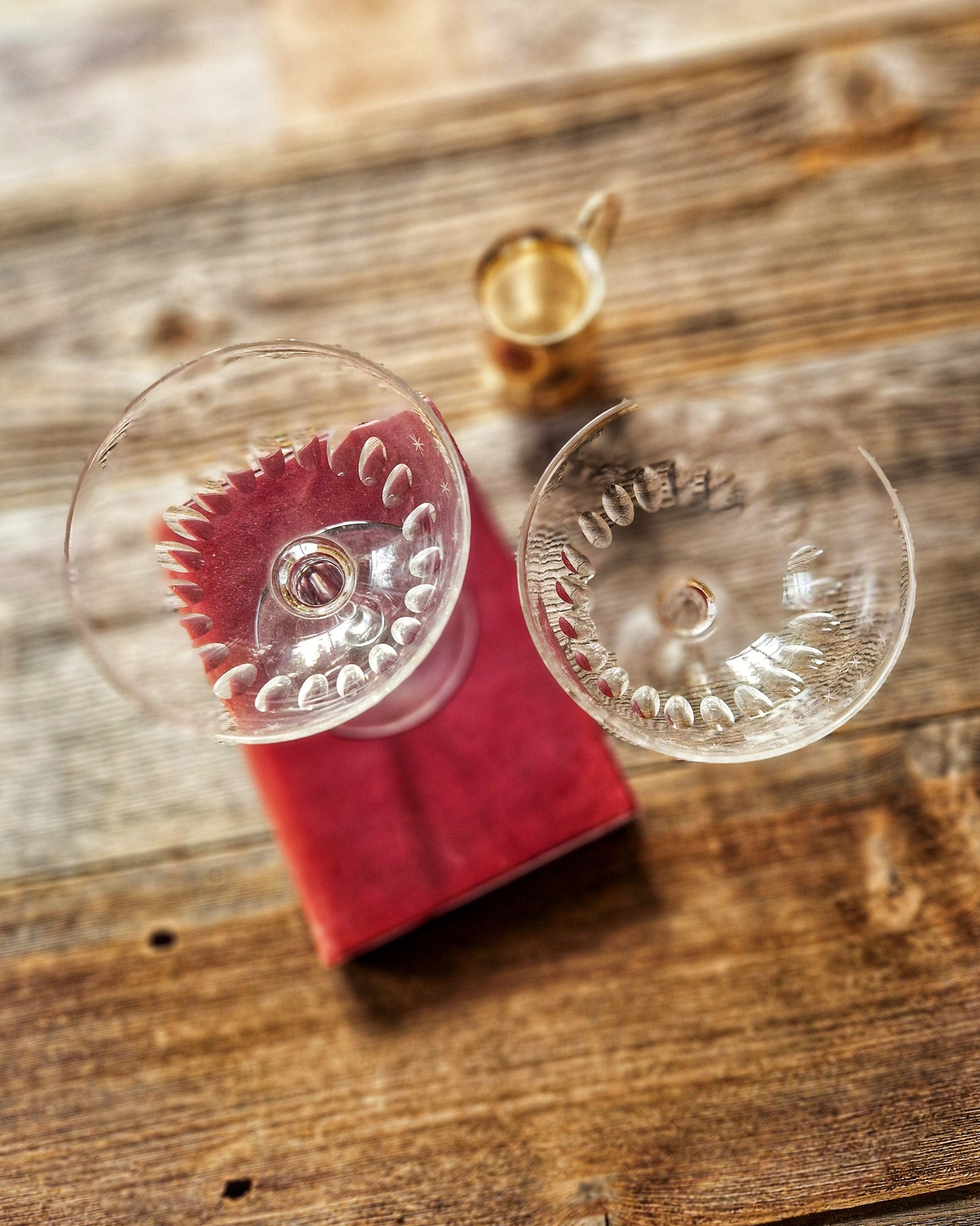 Hand-Blown Antique Coupe Glasses (Pair) | Star-Engraved Victorian Coupes (1860-1880)