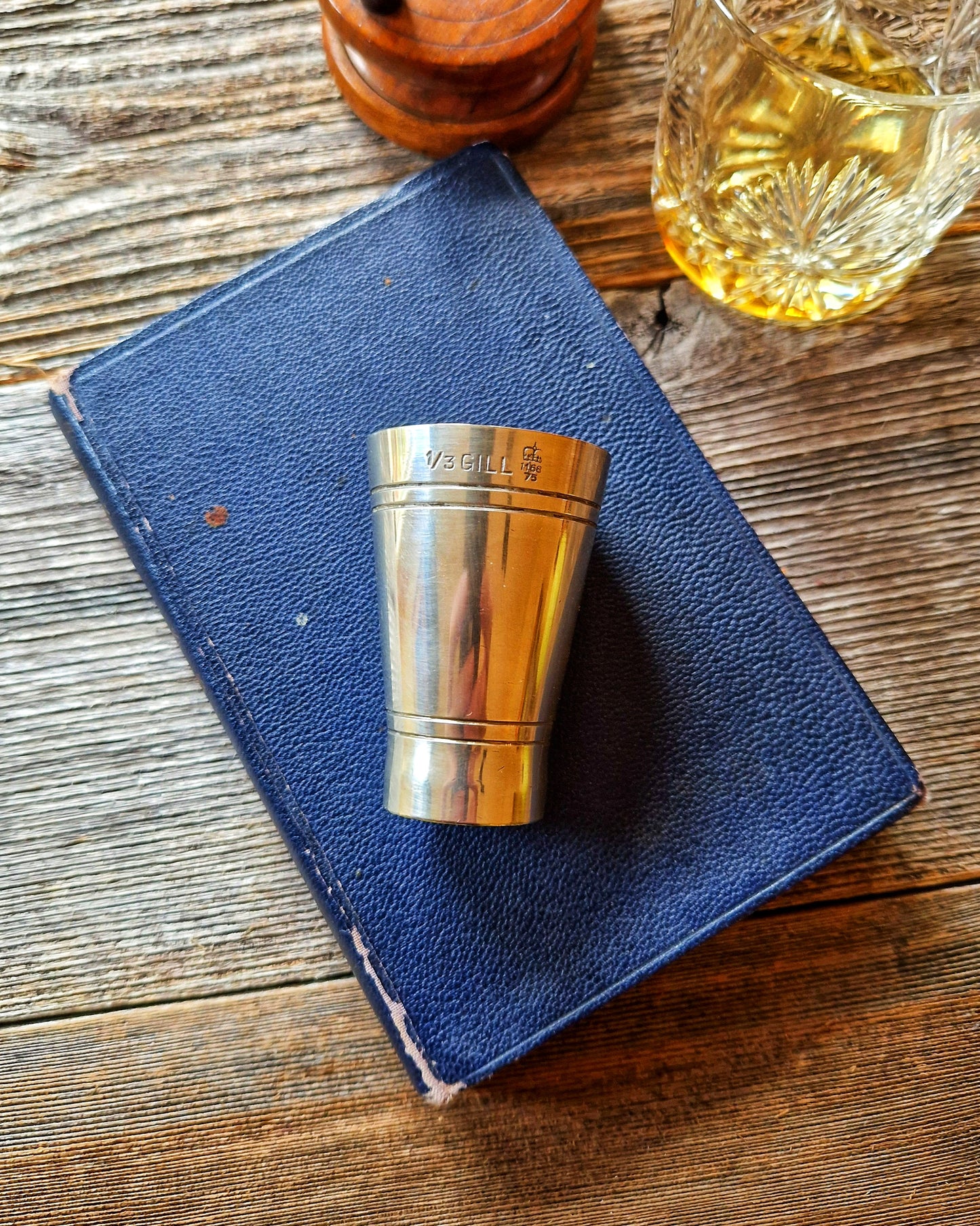 Crown-Stamped 1/3 Gill Spirit Measure by Bonzer | Vintage English Pub-Certified Jigger