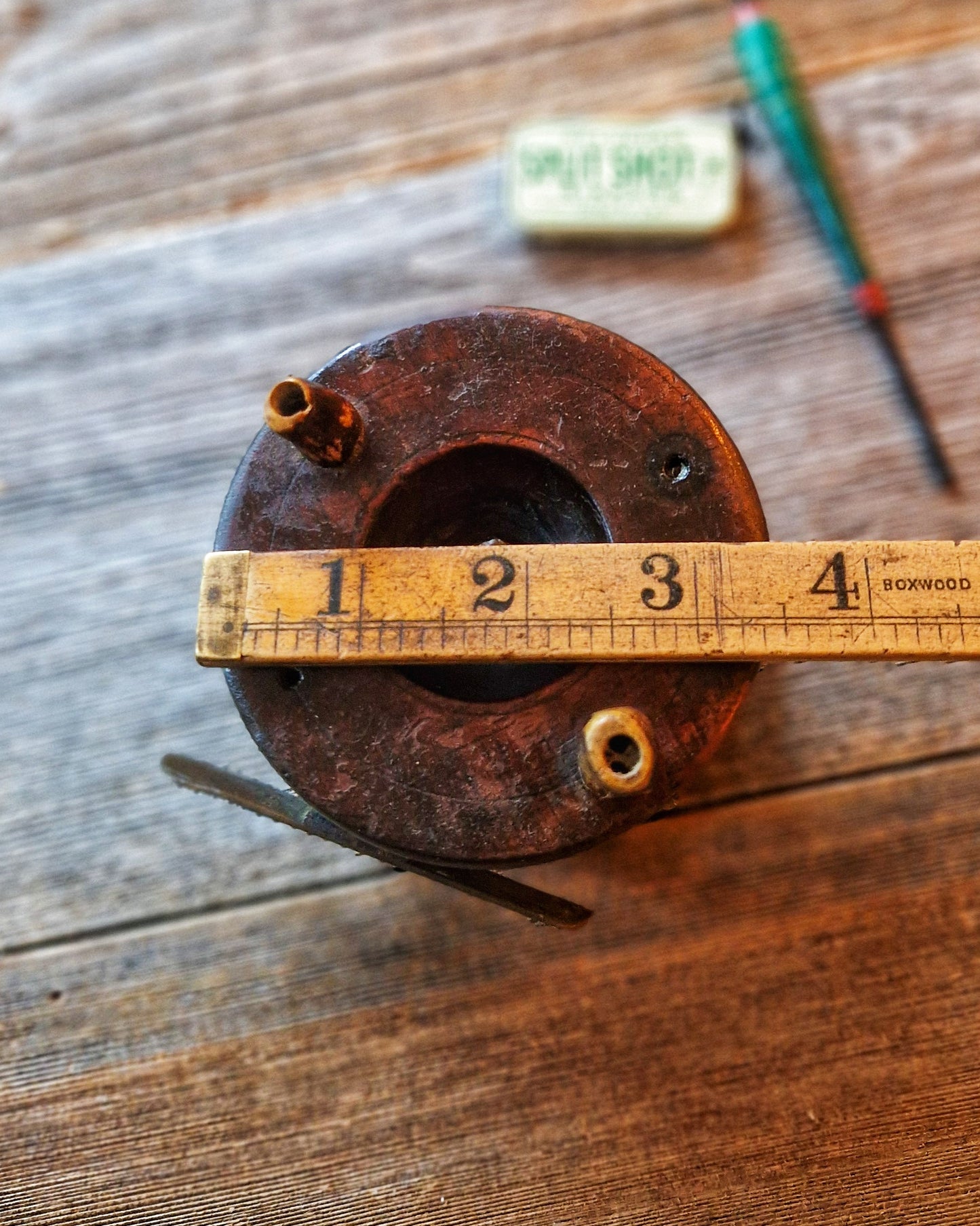 3-1/2-Inch Nottingham Reel with Bone Handles | Antique Wood & Brass English Fishing Tackle c. 1880-1910