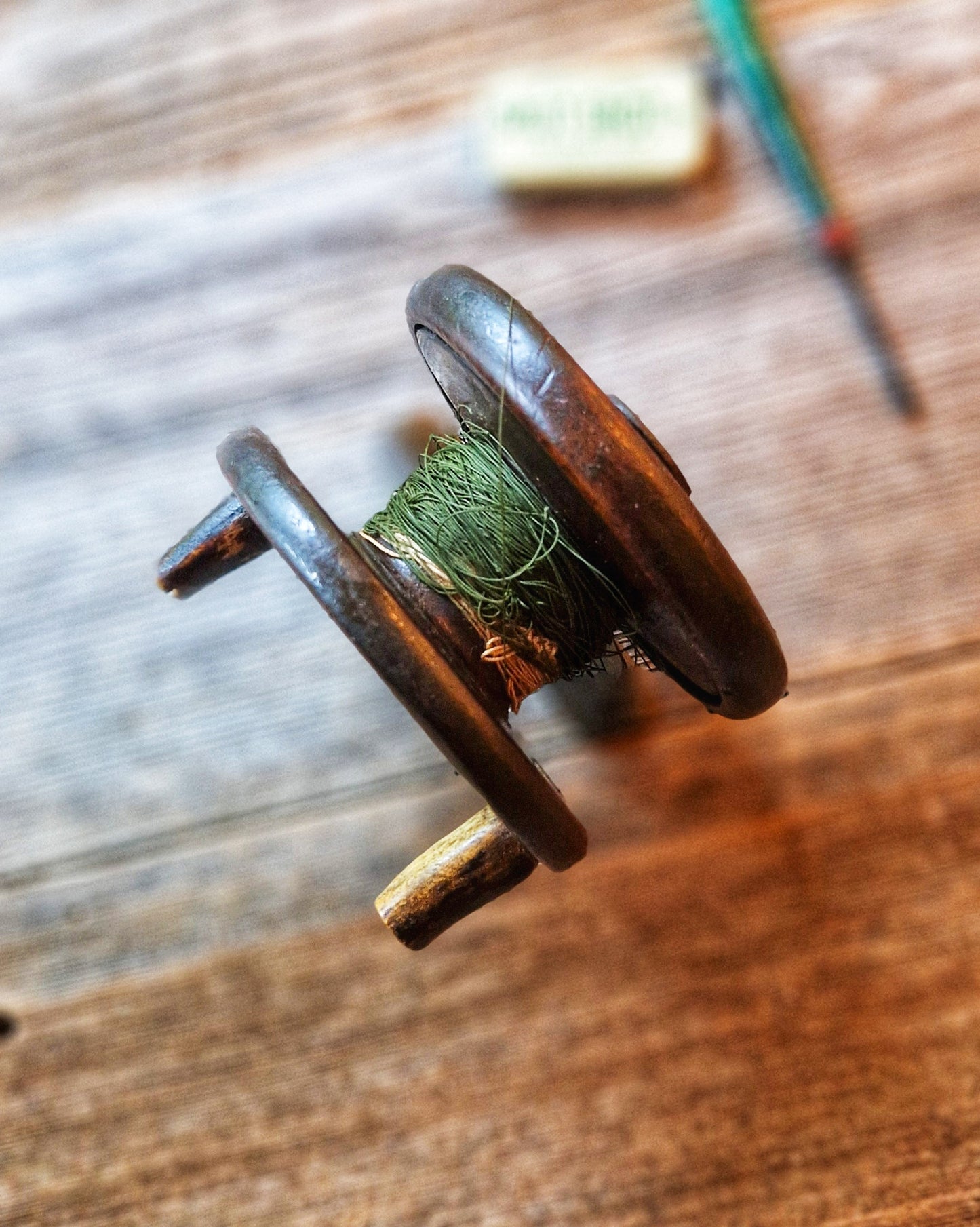 3-1/2-Inch Nottingham Reel with Bone Handles | Antique Wood & Brass English Fishing Tackle c. 1880-1910
