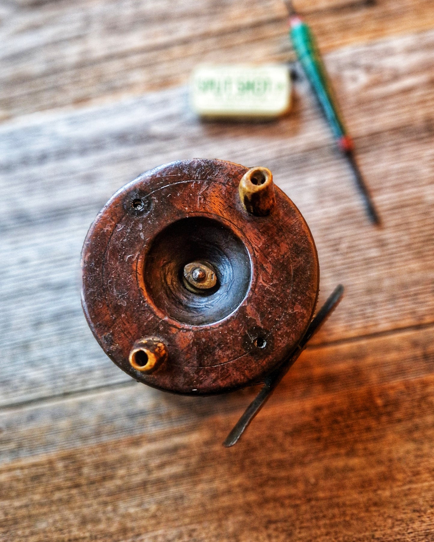 3-1/2-Inch Nottingham Reel with Bone Handles | Antique Wood & Brass English Fishing Tackle c. 1880-1910 